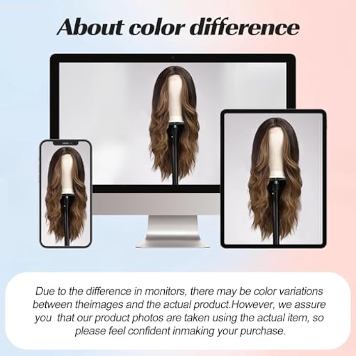 ECIF Long Curly Ombre, Brown Wigs For Women Middle Part Synthetic Wig Natural Looking Heat Resistant Fiber Lace Wigs 26 Inch（Brown） - Image 2